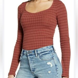 PST Project Social T Orange Striped Bodycon Scoop Neck Long Sleeved Top XS NEW